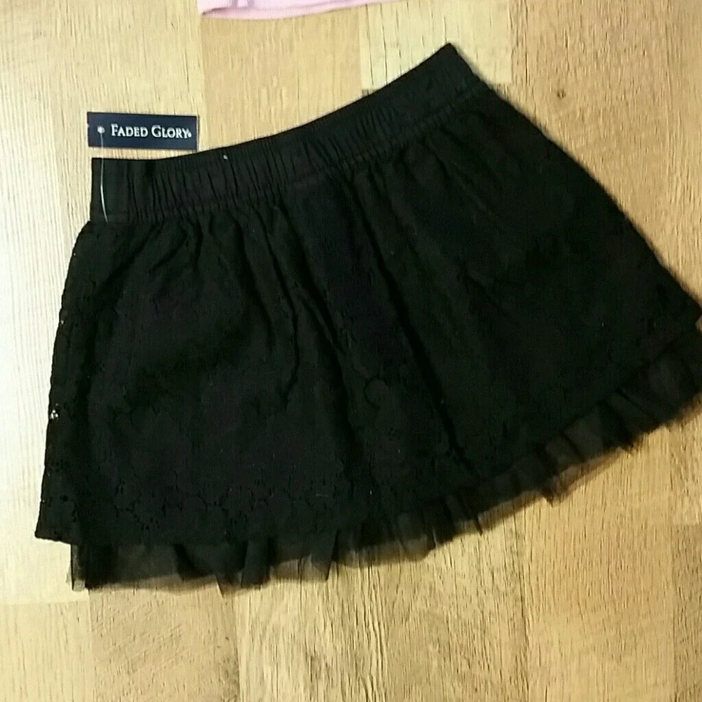 Faded Glory Girls NWT Black Lace‎ Skirt with Circo Pink Lace Tank Top Size 4T